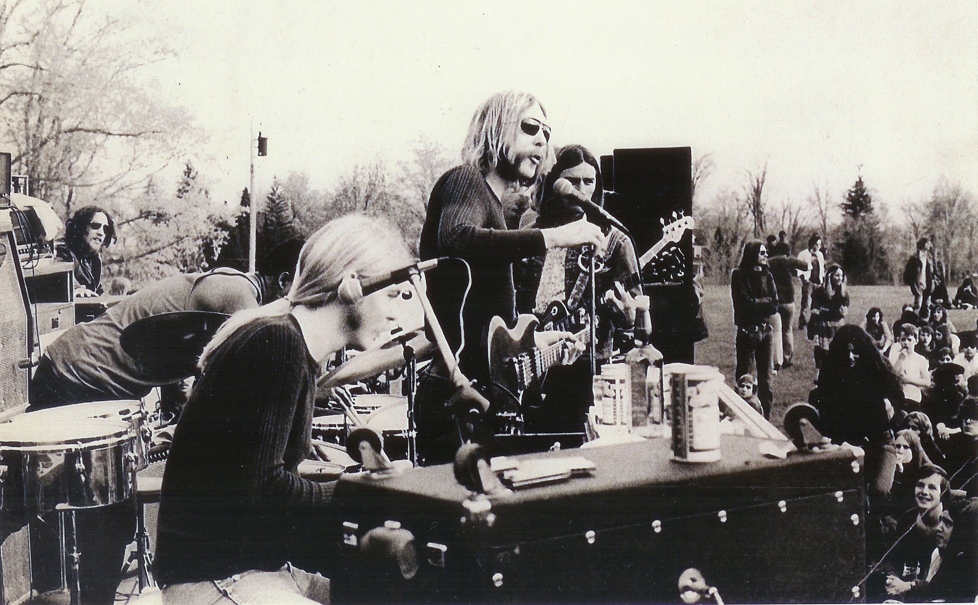 Picture of band up close on stage at Skidmore College May 15, 1971- Saratoga NY